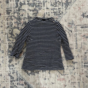 Women's Talbots Navy White Striped Long Sleeve Tee M